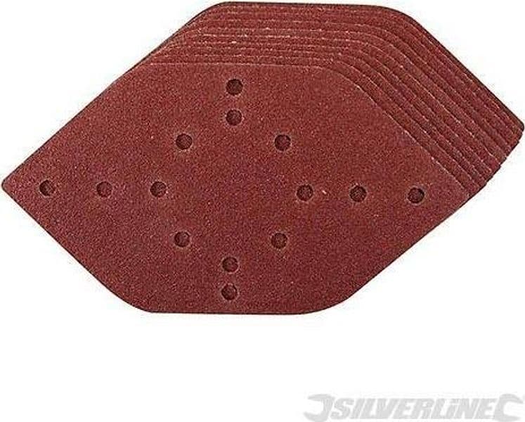Fogli abrasivi esagonali a strappo per levigatrici a delta in ossido di alluminio silverline varie grane in Fogli rotorbitali Eternal Brico - Ariano Irpino, commercioVirtuoso.it