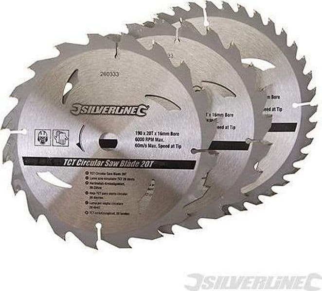 Silverline Lame per seghe circolari in TCT da 20 24 40 denti 3p.zi – 190 x 16 mm – industriale