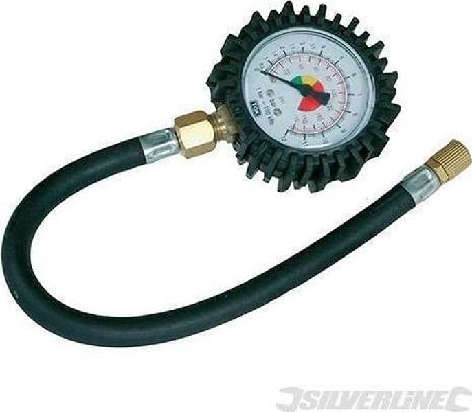 Manometro pressione con tubo flessibile per pneumatici 0 -100 psi Silverline