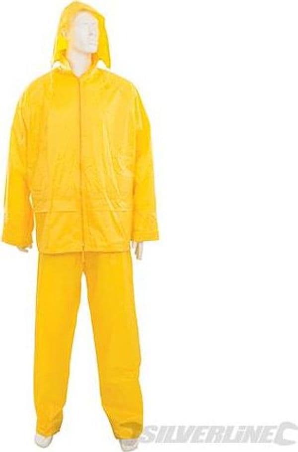 Tuta da pioggia giallo con cappuccio tasche e cerniera Silverline 2 pezzi Silverline
