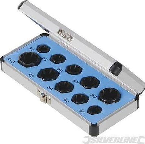 Set estrattori bulloni viti 10 pz misure da 9 a 19 mm in acciaio Prezzo Silverline