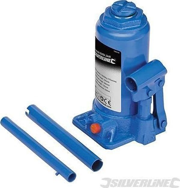 Cric idraulico con regolazione officina a bottiglia varie tonnellate Silverline – 4 tonnellate – blu