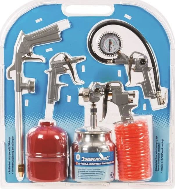 Kit di utensili pneumatici, compressore e accessori 5 p.zi silverline - 2