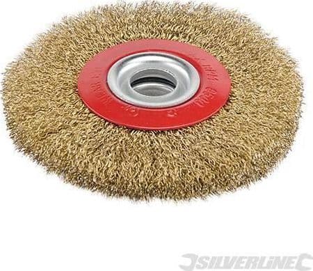Spazzola a disco in acciaio ottonato per smerigliatrici da banco da 125mm offerta silverline Silverline
