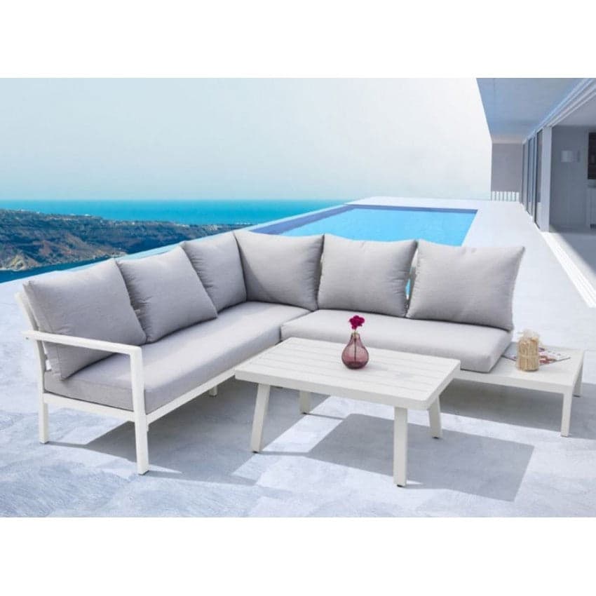 Salotto angolare con cuscini ''Flores'' in alluminio verniciato da giardino e veranda in Set di mobili Decor Space - Altamura, commercioVirtuoso.it