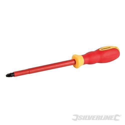 Cacciavite spaccato VDE per elettricista con impugnatura morbida Silverline – PZ3 x 150 mm – rosso