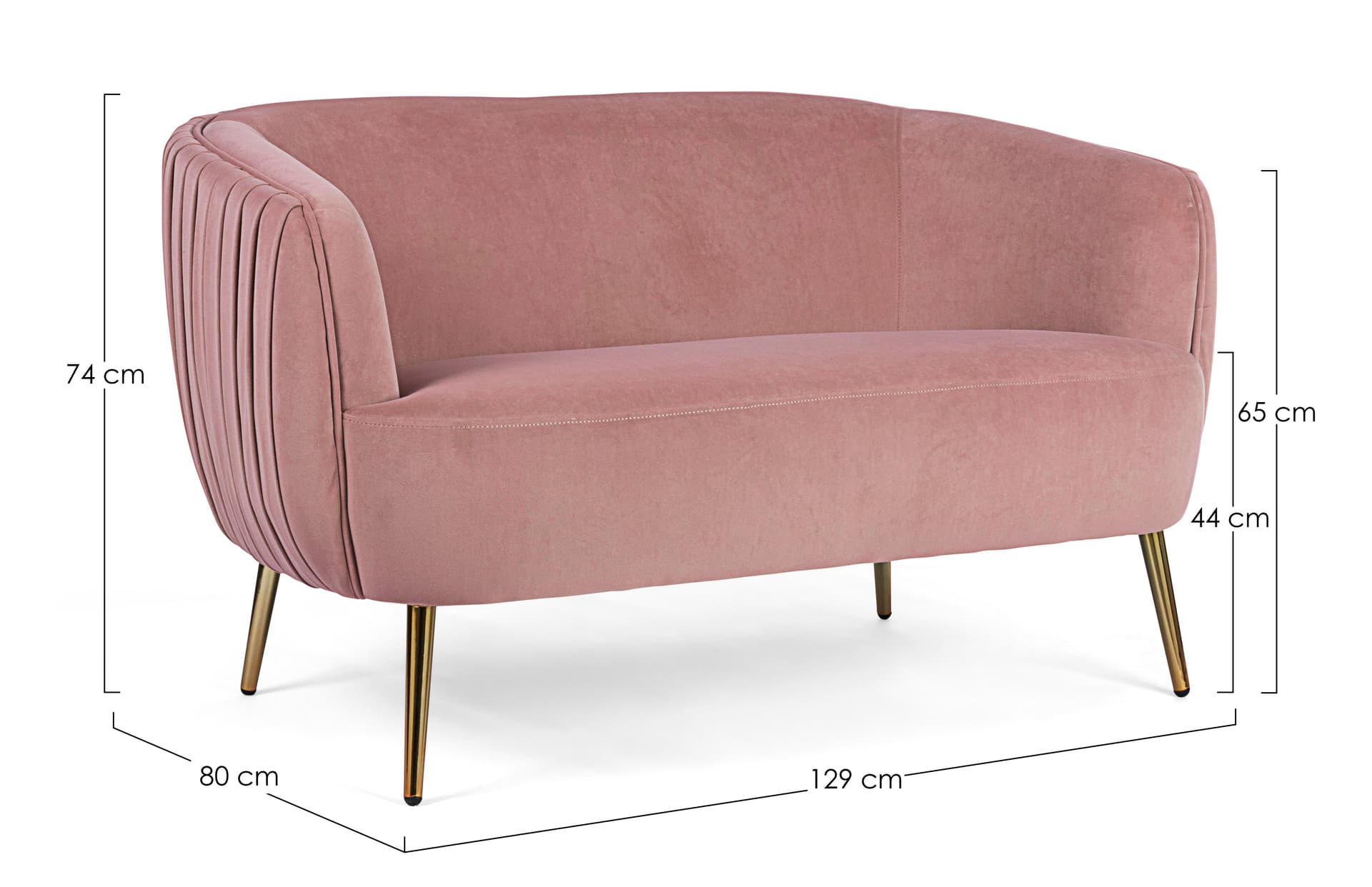 Divano in velluto Rosa antico 2 posti "Linsay" con piedi ottone 129 cm in Divani Decor Space - Altamura, commercioVirtuoso.it