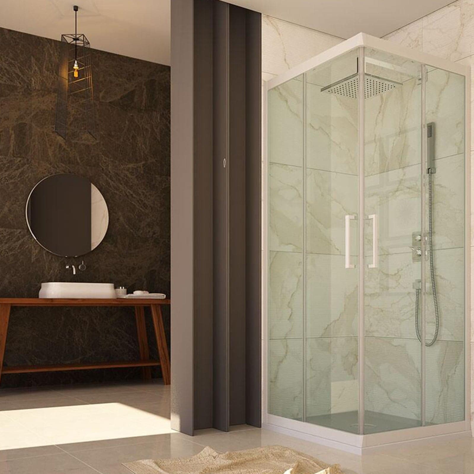 Box doccia angolare "Aurora" in cristallo 6 mm con profili in PVC apertura centrale riducibile "Made in Italy" Fai da te/Attrezzature per cucine e bagni/Attrezzature per bagni/Docce e componenti doccia/Box doccia Decor Space - Altamura, Commerciovirtuoso.it