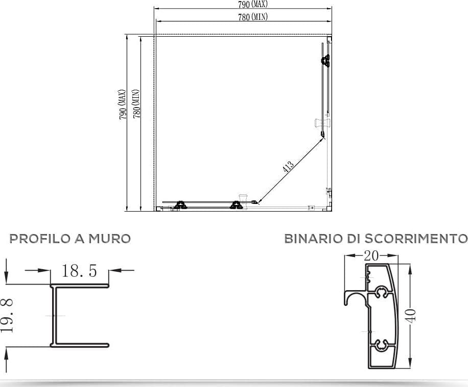 Box doccia angolare "Aurora" in cristallo 6 mm con profili in PVC apertura centrale riducibile "Made in Italy" Fai da te/Attrezzature per cucine e bagni/Attrezzature per bagni/Docce e componenti doccia/Box doccia Decor Space - Altamura, Commerciovirtuoso.it
