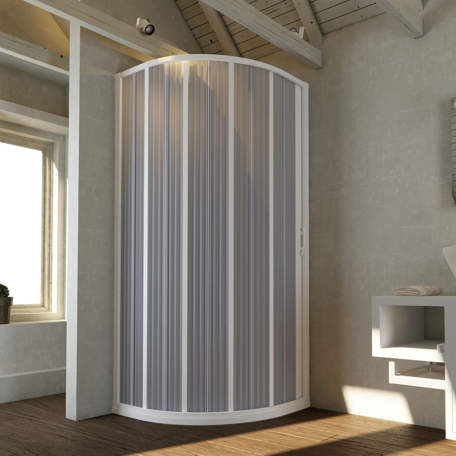 Box doccia circolare "Flex" con fascia larga apertura centrale a soffietto riducibile "Made in Italy" Fai da te/Attrezzature per cucine e bagni/Attrezzature per bagni/Docce e componenti doccia/Box doccia Decor Space - Altamura, Commerciovirtuoso.it