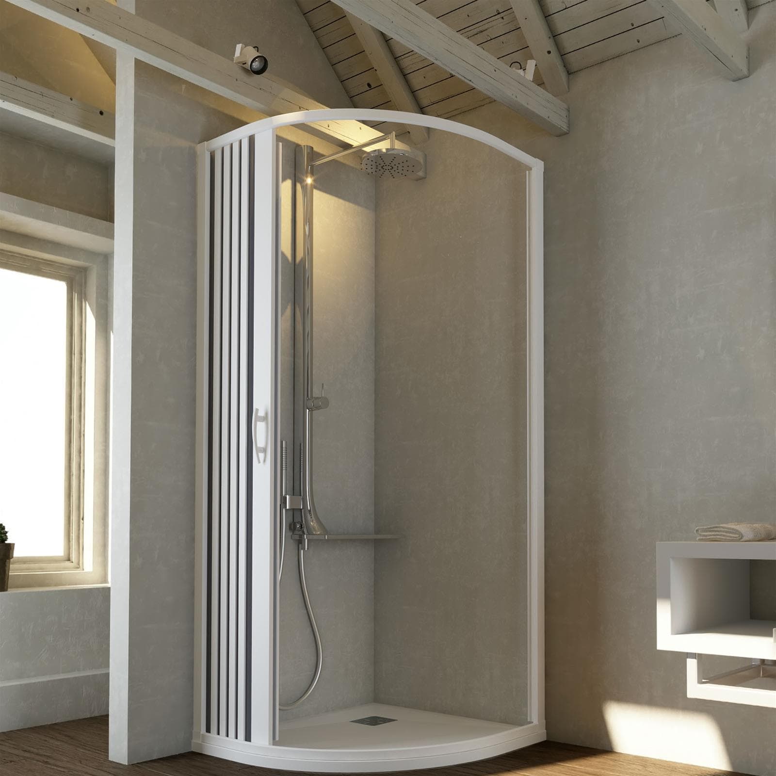 Box doccia circolare "Flex" con fascia larga apertura centrale a soffietto riducibile "Made in Italy" Fai da te/Attrezzature per cucine e bagni/Attrezzature per bagni/Docce e componenti doccia/Box doccia Decor Space - Altamura, Commerciovirtuoso.it