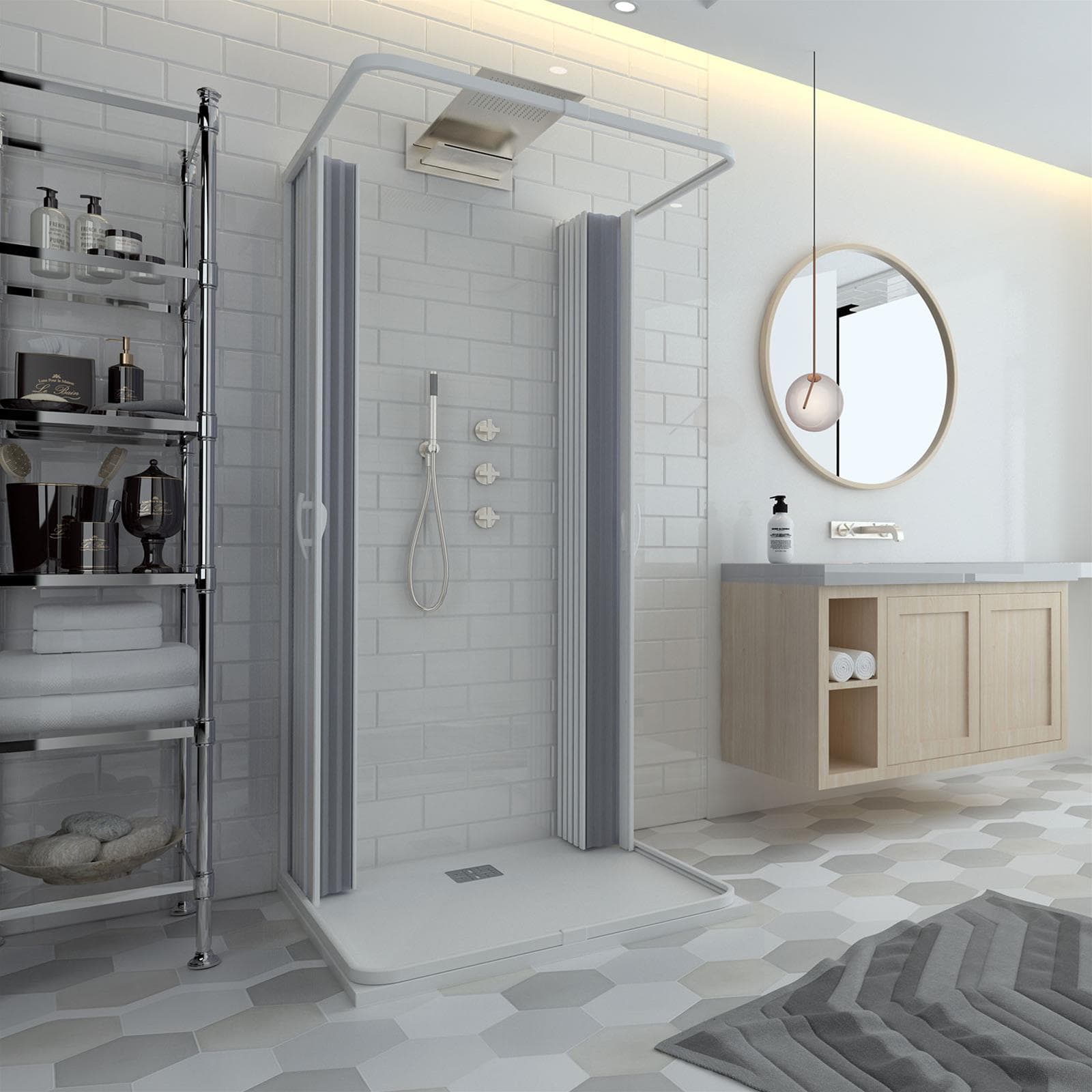 Box doccia 3 Lati "Flex" con fascia larga apertura centrale a soffietto riducibile "Made in Italy" Fai da te/Attrezzature per cucine e bagni/Attrezzature per bagni/Docce e componenti doccia/Box doccia Decor Space - Altamura, Commerciovirtuoso.it