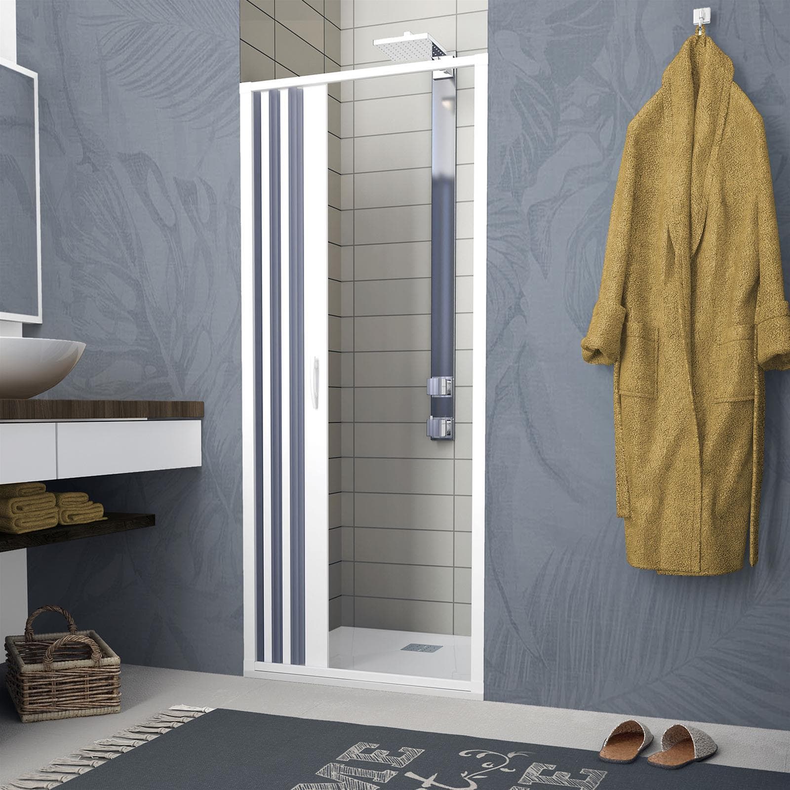 Box doccia per nicchia "Flex" con fascia larga apertura laterale a soffietto riducibile "Made in Italy" Fai da te/Attrezzature per cucine e bagni/Attrezzature per bagni/Docce e componenti doccia/Box doccia Decor Space - Altamura, Commerciovirtuoso.it