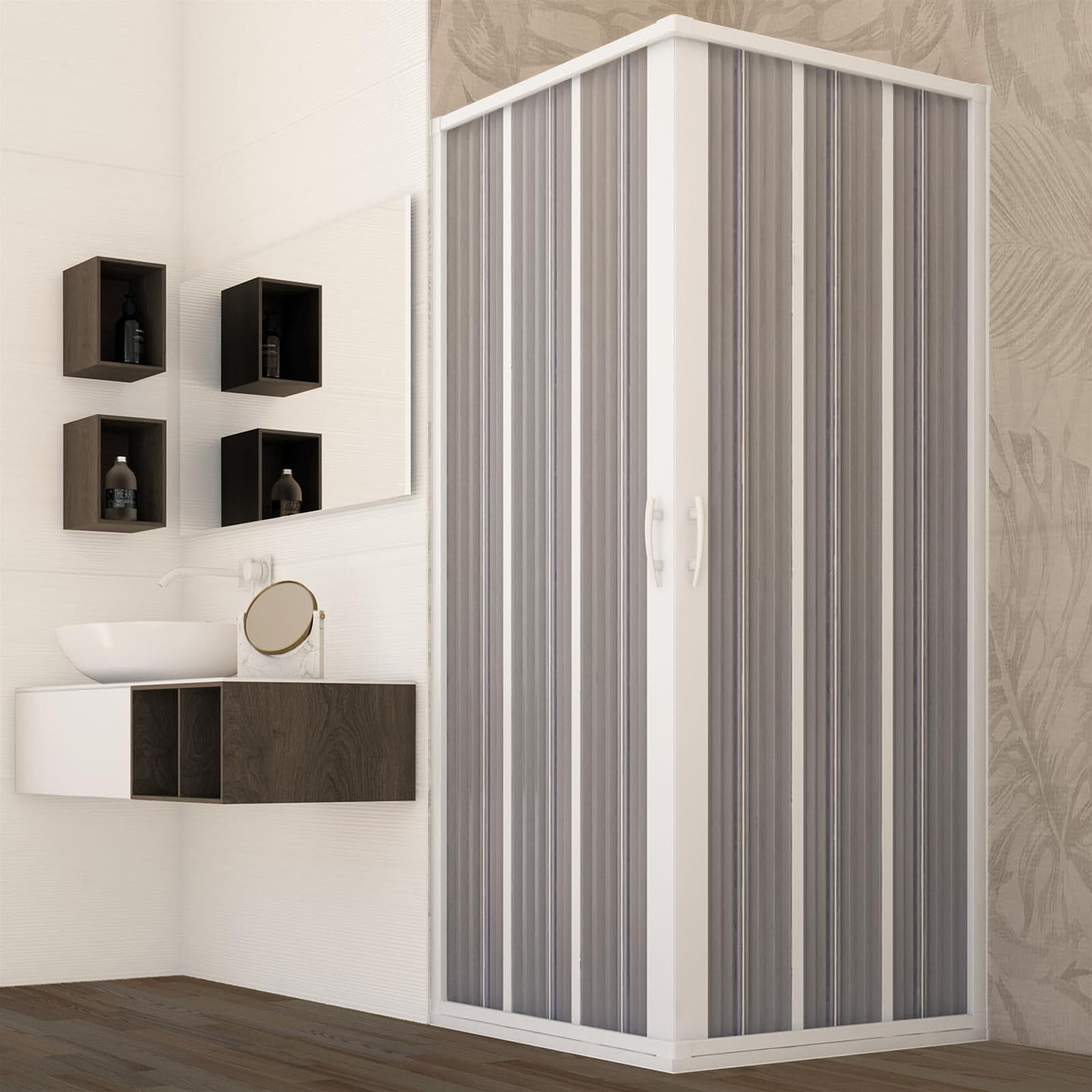 Box doccia angolare "Flex" con fascia larga apertura centrale a soffietto riducibile "Made in Italy" Fai da te/Attrezzature per cucine e bagni/Attrezzature per bagni/Docce e componenti doccia/Box doccia Decor Space - Altamura, Commerciovirtuoso.it