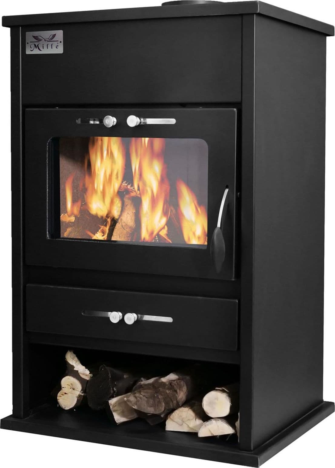 Stufa a legna "Montebianco" in acciaio verniciato 18 kw caminetto h 97 cm Made in Italy