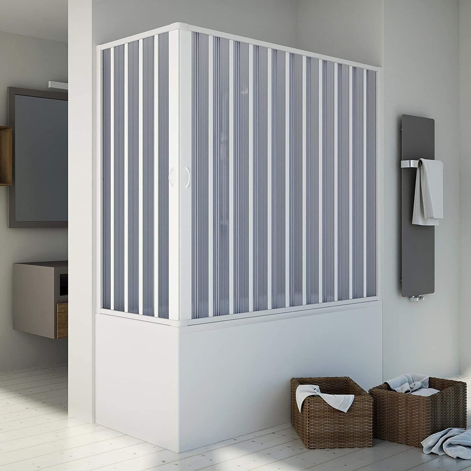 Box sopra vasca angolare "Flex" con fascia larga apertura centrale a soffietto riducibile "Made in Italy" in Mobili a muro Decor Space - Altamura, commercioVirtuoso.it
