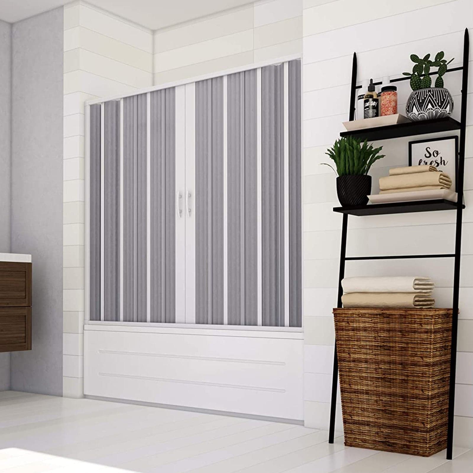 Box sopra vasca a nicchia "Flex" con fascia larga apertura centrale a soffietto riducibile "Made in Italy" in Mobili a muro Decor Space - Altamura, commercioVirtuoso.it