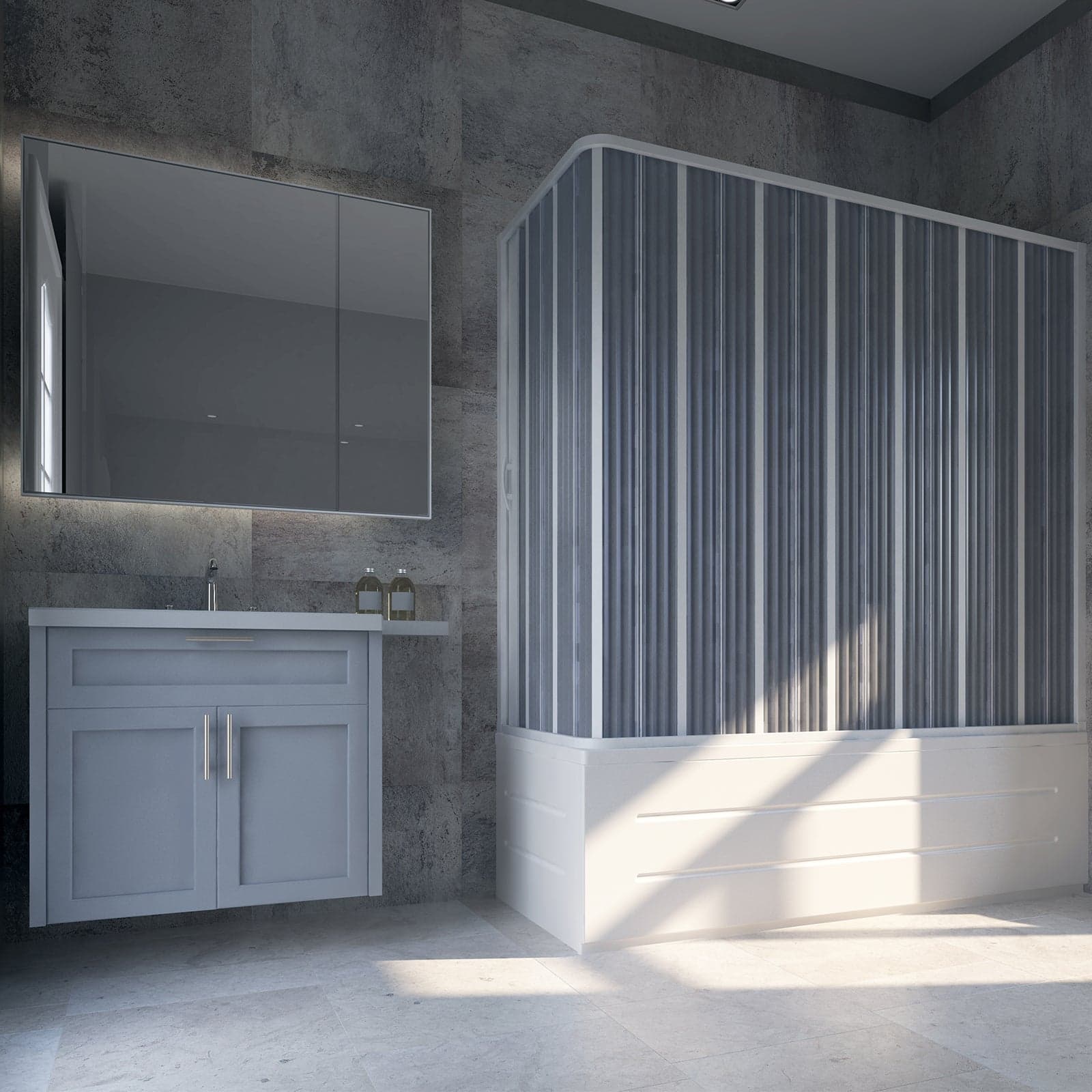 Box sopra vasca angolare "Flex" con fascia larga apertura laterale a soffietto riducibile "Made in Italy" in Mobili a muro Decor Space - Altamura, commercioVirtuoso.it