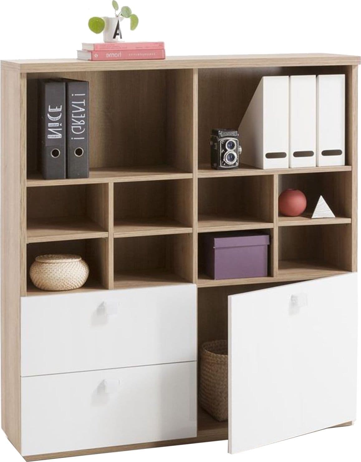 Libreria Globo con 1 anta e 2 cassetti Bianco lucido e Rovere h 130 cm "Made in Italy" in Librerie Decor Space - Altamura, commercioVirtuoso.it