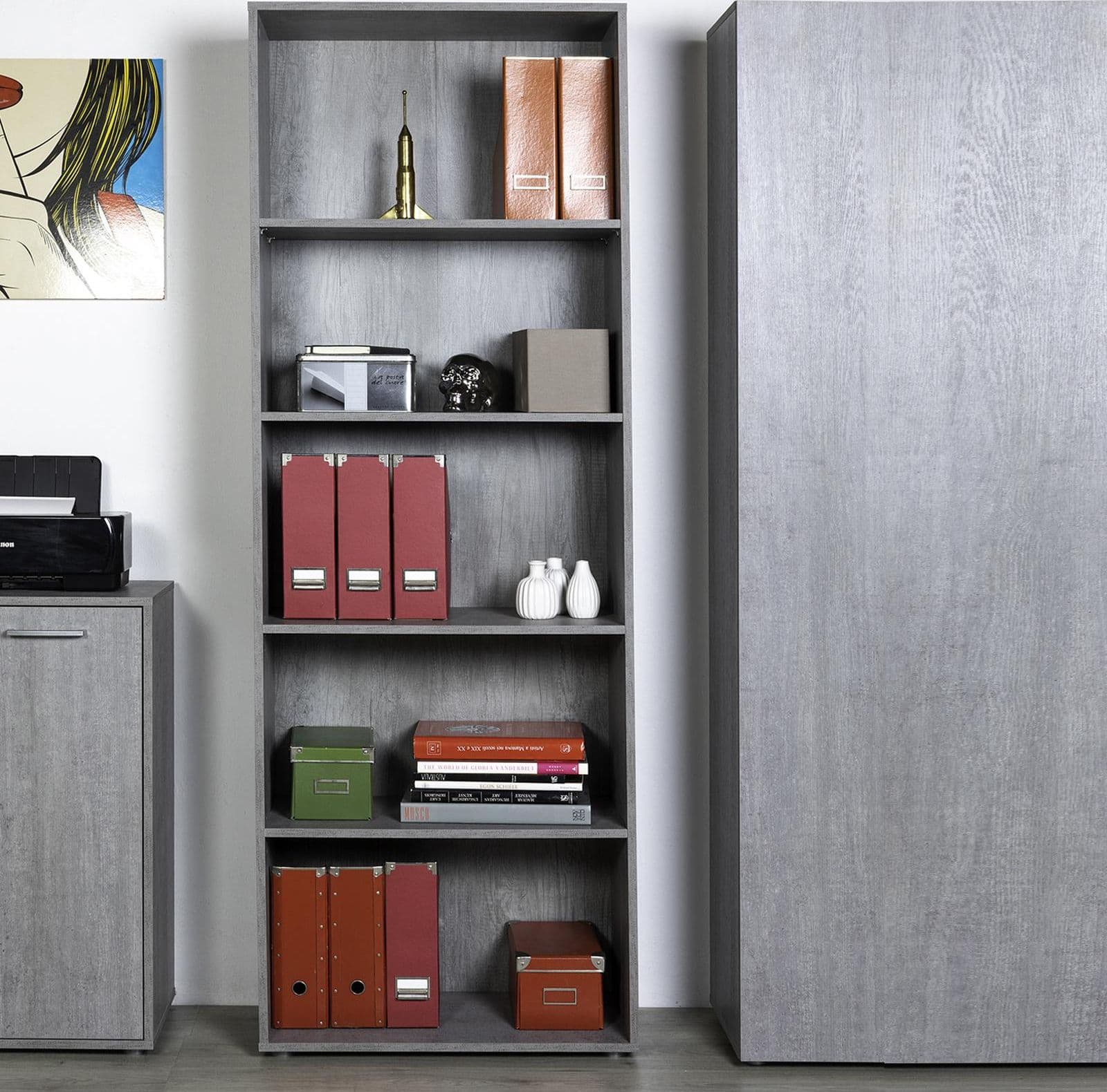Libreria in legno cemento da ufficio e cameretta arredamento interno "Made in Italy" in Librerie Decor Space - Altamura, commercioVirtuoso.it