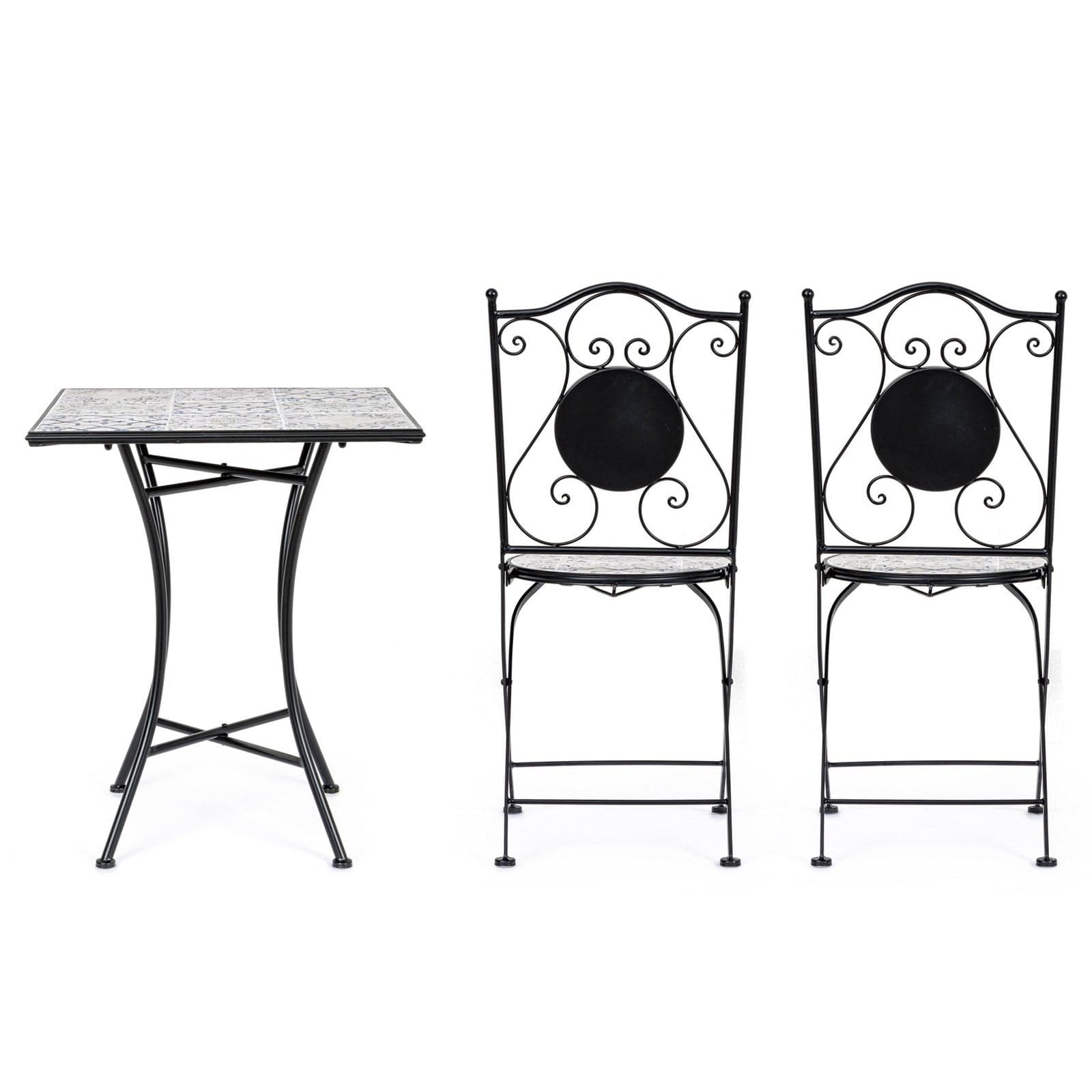 Tavolino quadrato "Erice" e sedie pieghevoli in acciaio per esterno da bar e giardino Giardino e giardinaggio/Arredamento da giardino e accessori/Tavoli e tavolini/Tavoli standard Decor Space - Altamura, Commerciovirtuoso.it