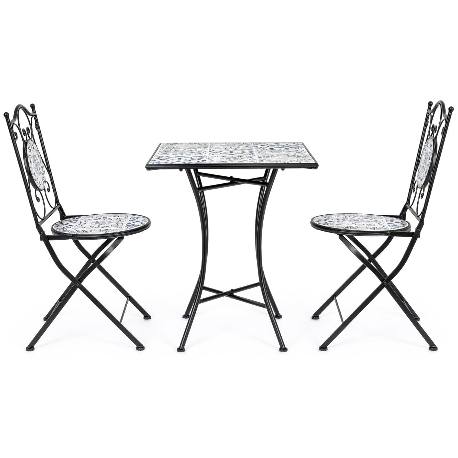 Tavolino quadrato "Erice" e sedie pieghevoli in acciaio per esterno da bar e giardino Giardino e giardinaggio/Arredamento da giardino e accessori/Tavoli e tavolini/Tavoli standard Decor Space - Altamura, Commerciovirtuoso.it