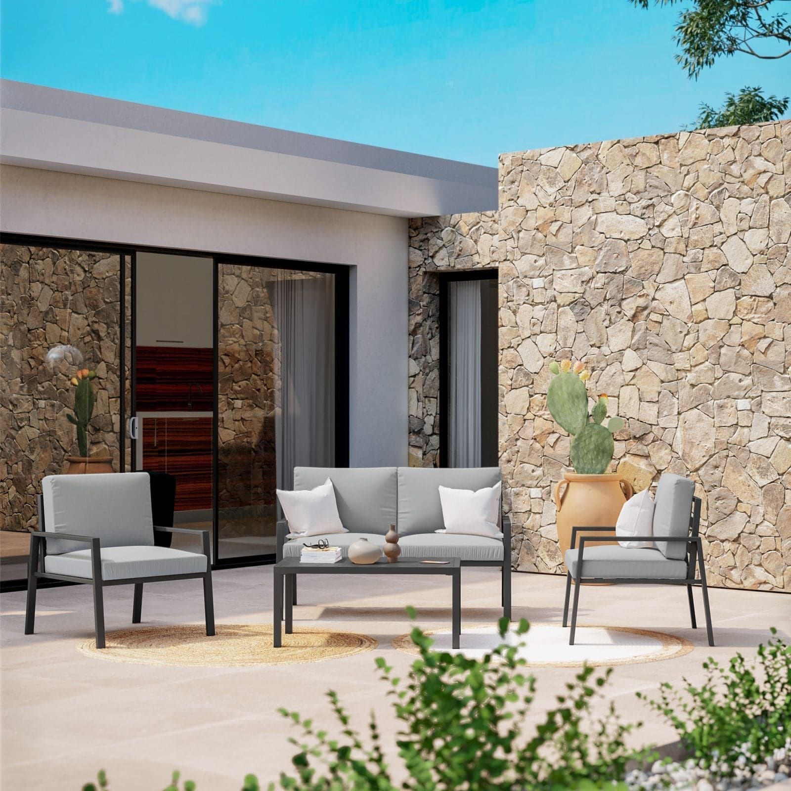 Salottino moderno per esterno "Barcellona" in alluminio con cuscini da giardino in Set di mobili Decor Space - Altamura, commercioVirtuoso.it