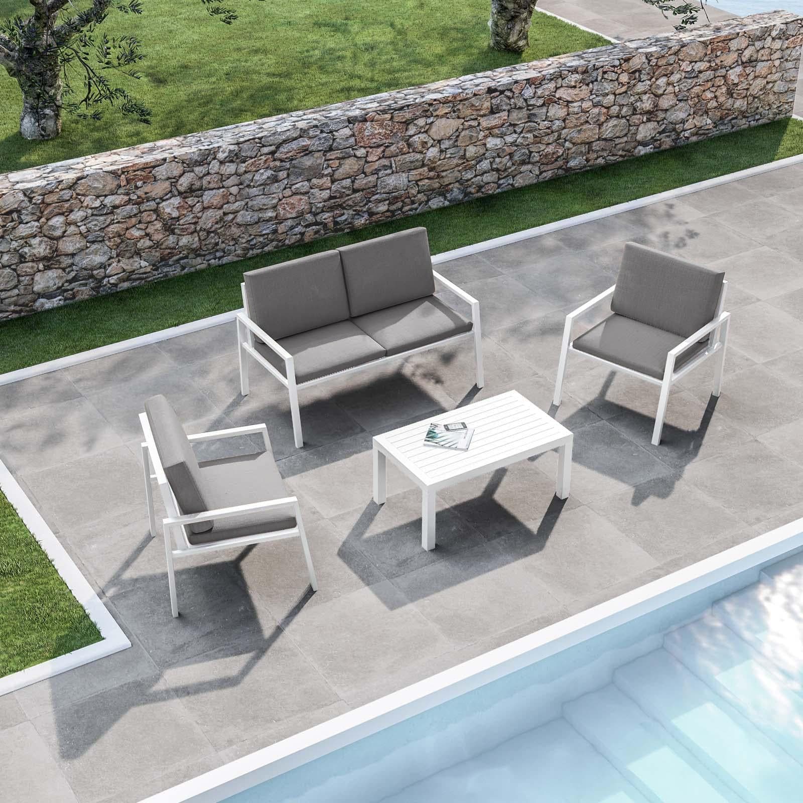 Salottino moderno per esterno "Barcellona" in alluminio con cuscini da giardino in Set di mobili Decor Space - Altamura, commercioVirtuoso.it