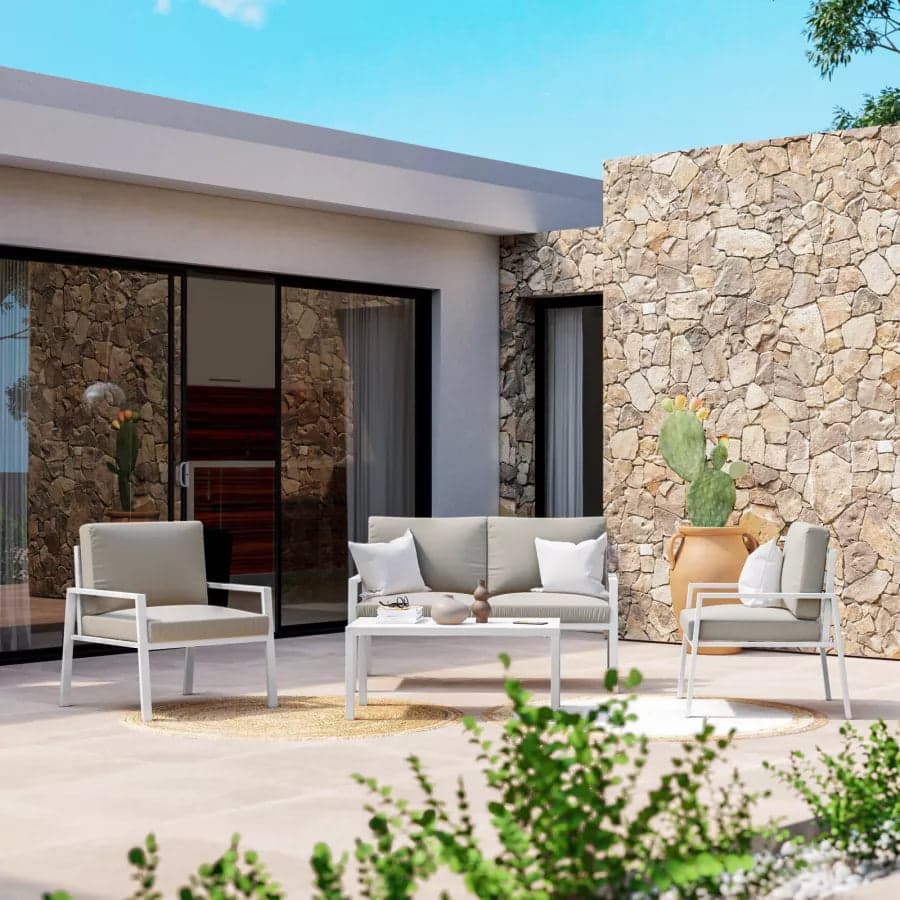 Salottino moderno per esterno "Barcellona" in alluminio con cuscini da giardino in Set di mobili Decor Space - Altamura, commercioVirtuoso.it