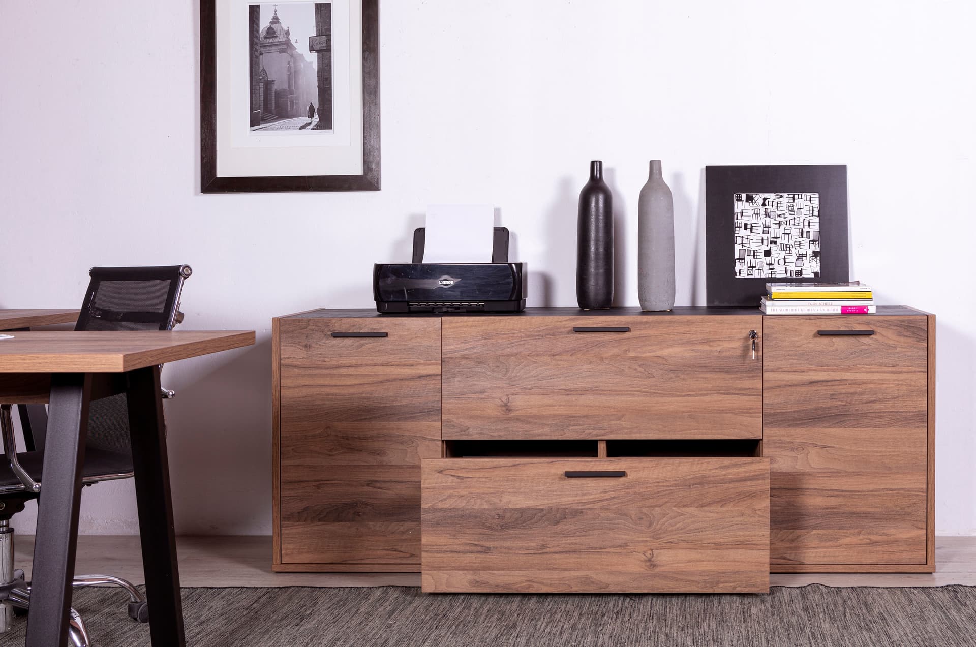 Contromobile con ante e cassetti "Da Vinci" in legno da ufficio arredamento per interno h 73 cm in Librerie Decor Space - Altamura, commercioVirtuoso.it