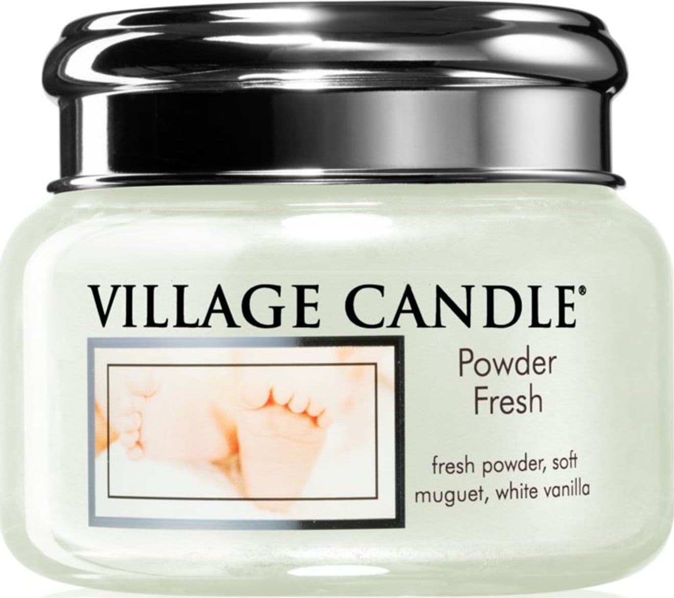 Candele profumate "Village Candle" profumatore per ambienti, Giara in vetro da 11 once – POWDER FRESH – beige