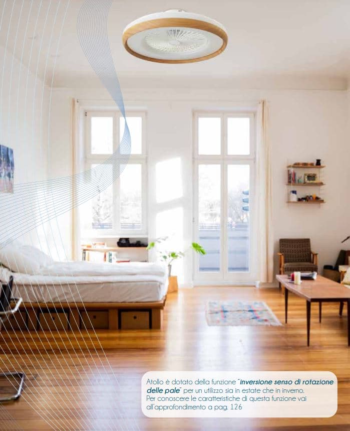 Ventilatore d'arredo a soffitto "Atollo" 6 velocità, da Ø 60 cm con luci e telecomando in Ventilatori da soffitto Decor Space - Altamura, commercioVirtuoso.it
