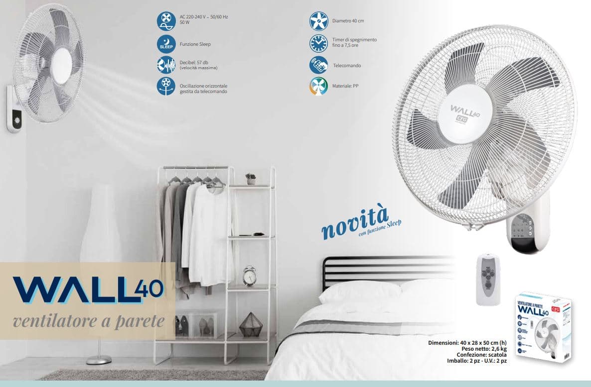 Ventilatore oscillante da parete 5 pale "Wall" 3 con telecomando Ø 40 cm in Ventilatori da parete Decor Space - Altamura, commercioVirtuoso.it
