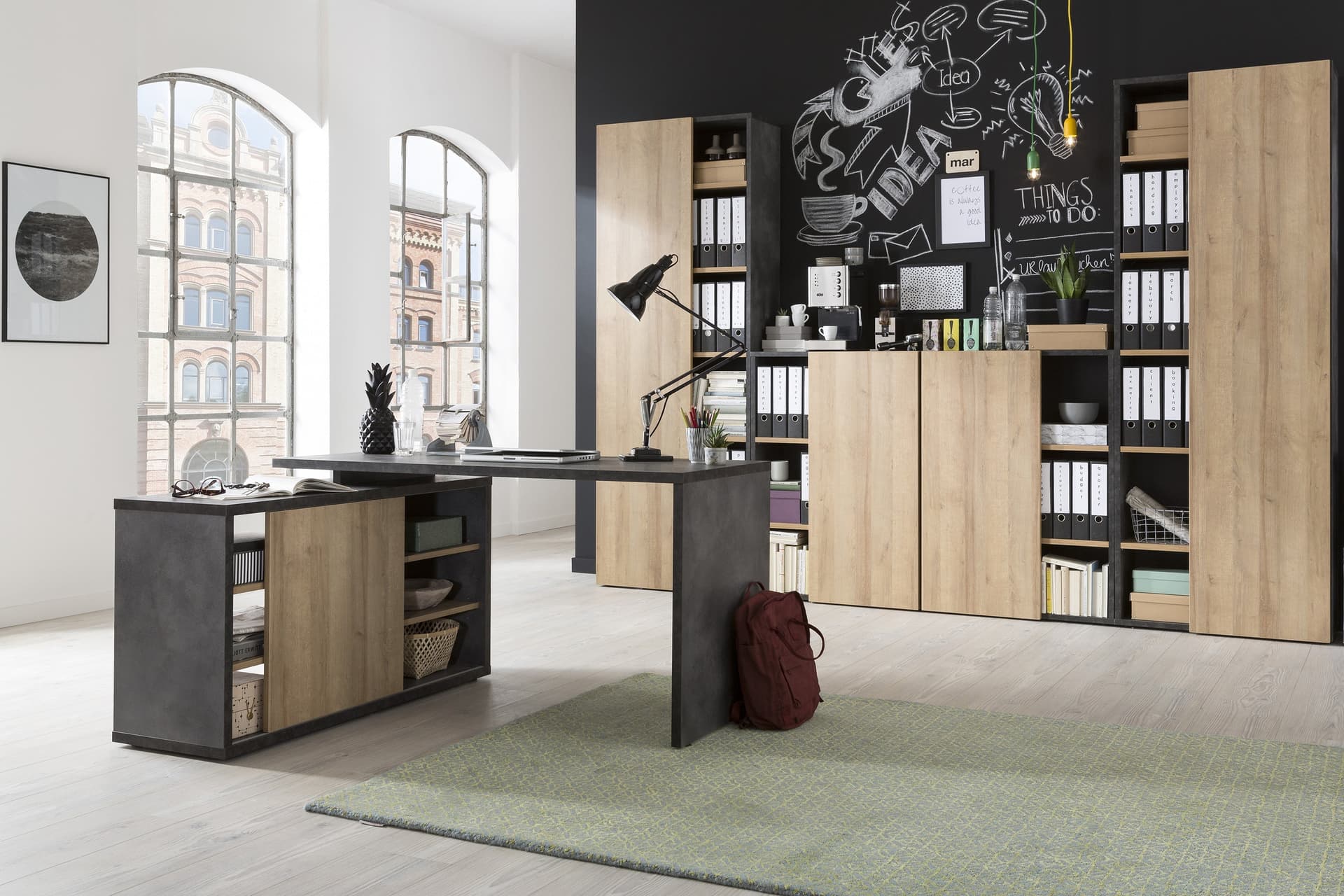 Libreria bassa da ufficio 3 ripiani con anta in legno, arredamento interno h 110 cm in Librerie Decor Space - Altamura, commercioVirtuoso.it