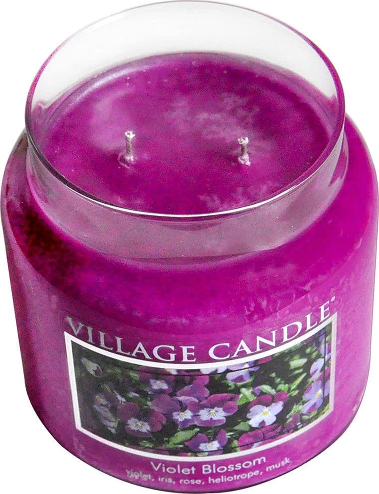 Candele profumate "Village Candle" profumatore per ambienti, Giara in vetro 730 gr, 26 once – VIOLET BLOSSOM – viola