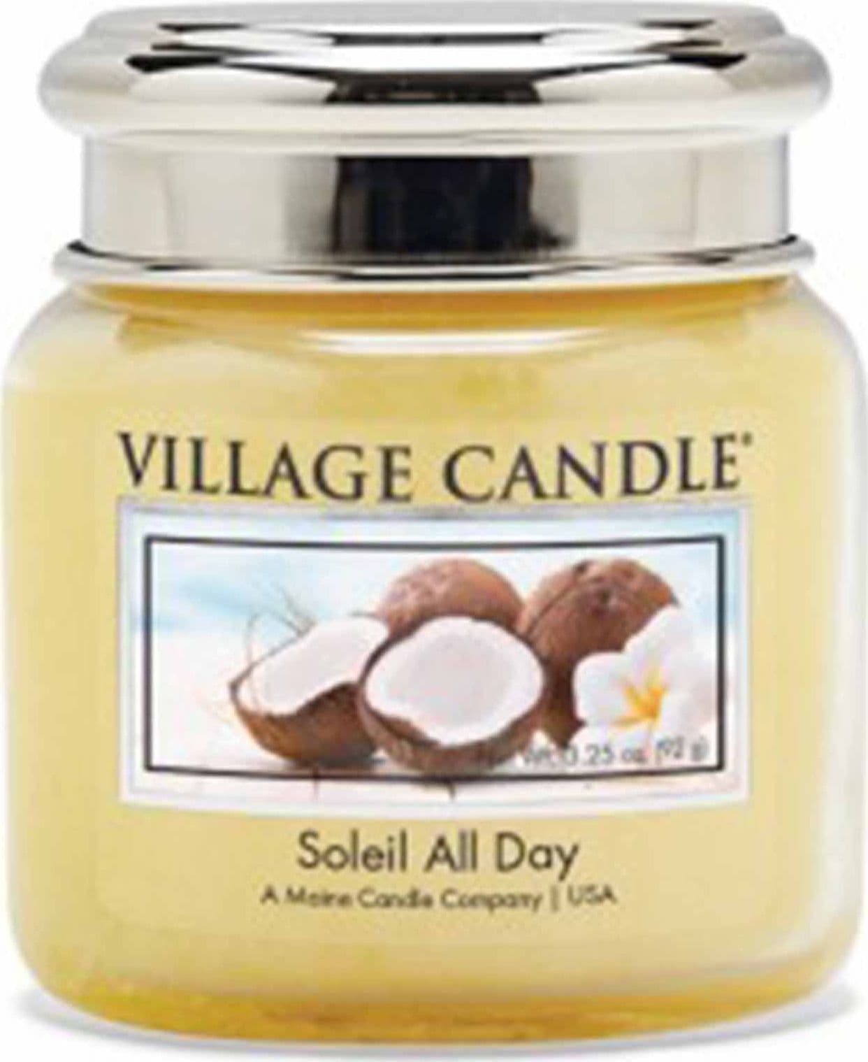 Candele profumate "Village Candle" profumatore per ambienti 16 once, Giara in vetro 450 gr – Soleil All Day – beige