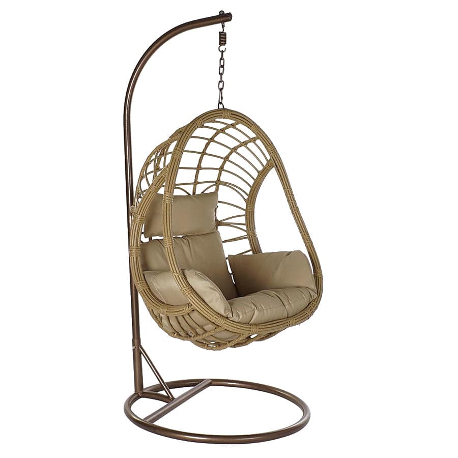 Poltrona a dondolo sospesa "Caracas" per giardino e veranda in rattan con cuscino in Dondoli coperti Decor Space - Altamura, commercioVirtuoso.it