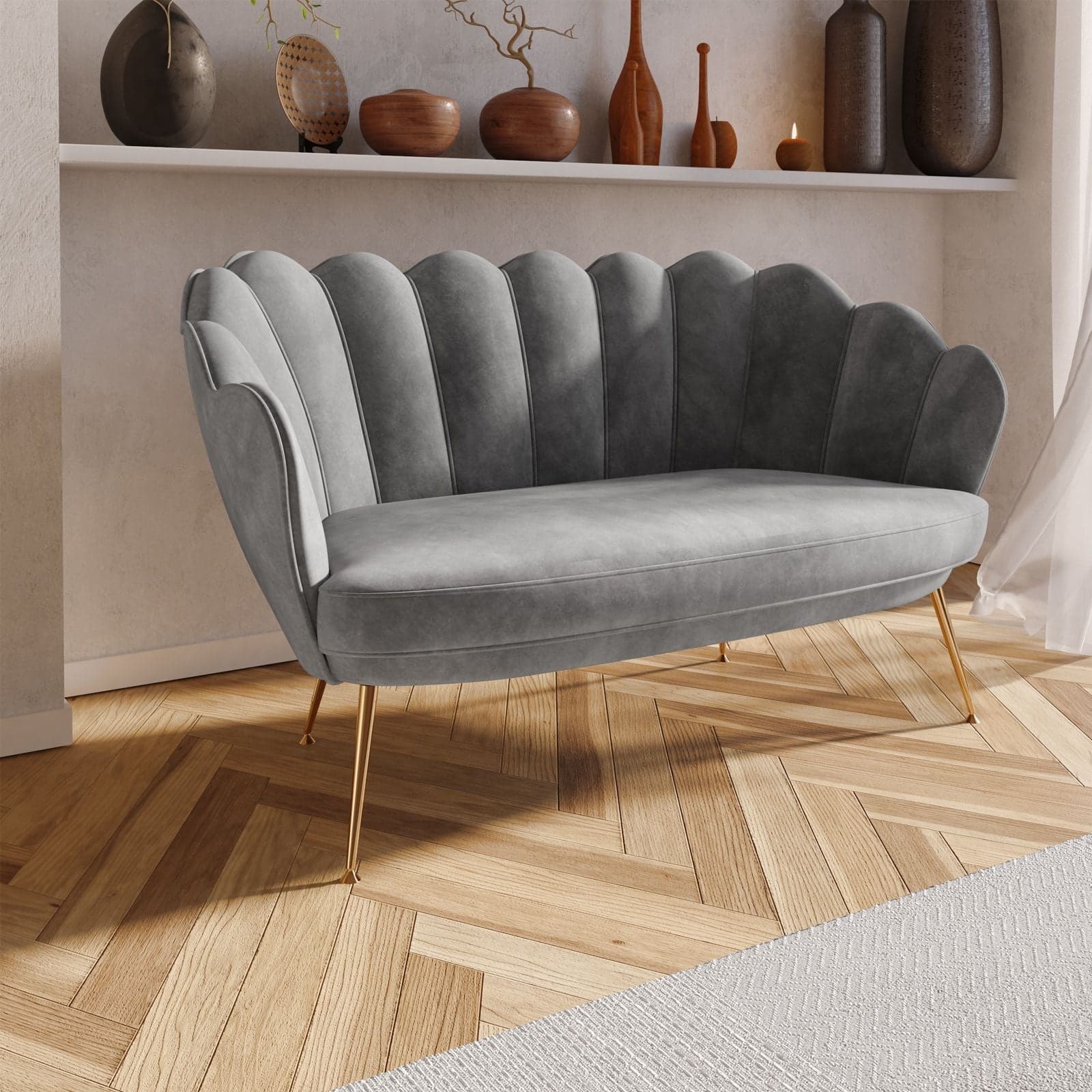 Divano in velluto 2 posti "Gigliola" conchiglia con piedi ottone 137 cm - 24