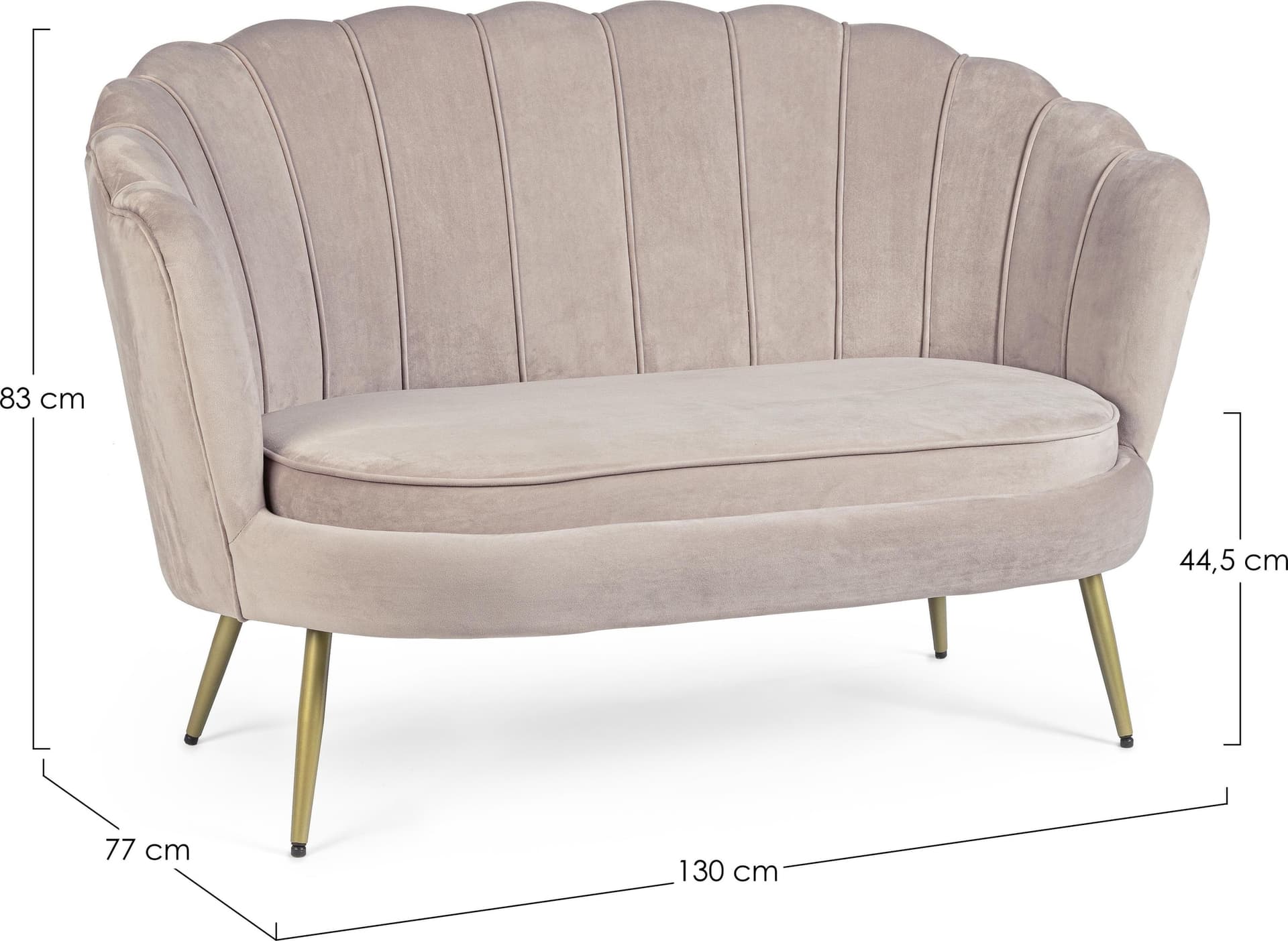Divano in velluto 2 posti "Gigliola" conchiglia con piedi ottone 137 cm in Divani Decor Space - Altamura, commercioVirtuoso.it