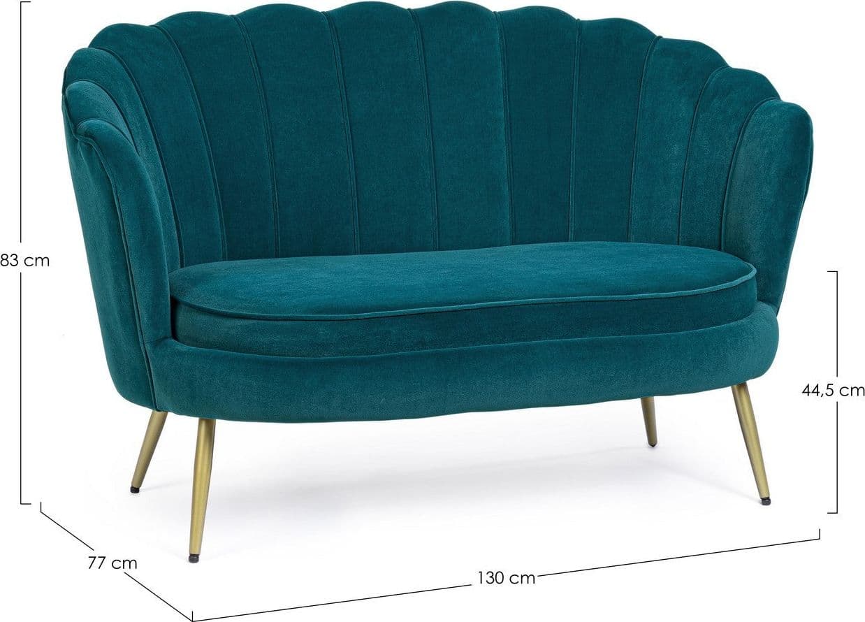 Divano in velluto 2 posti "Gigliola" conchiglia con piedi ottone 137 cm in Divani Decor Space - Altamura, commercioVirtuoso.it