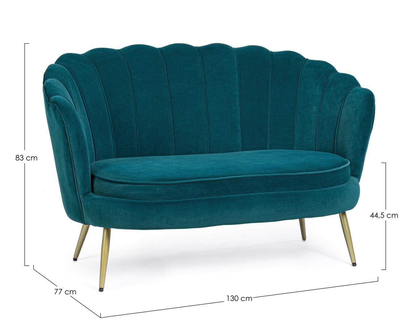 Divano in velluto 2 posti "Gigliola" conchiglia con piedi ottone 137 cm in Divani Decor Space - Altamura, commercioVirtuoso.it