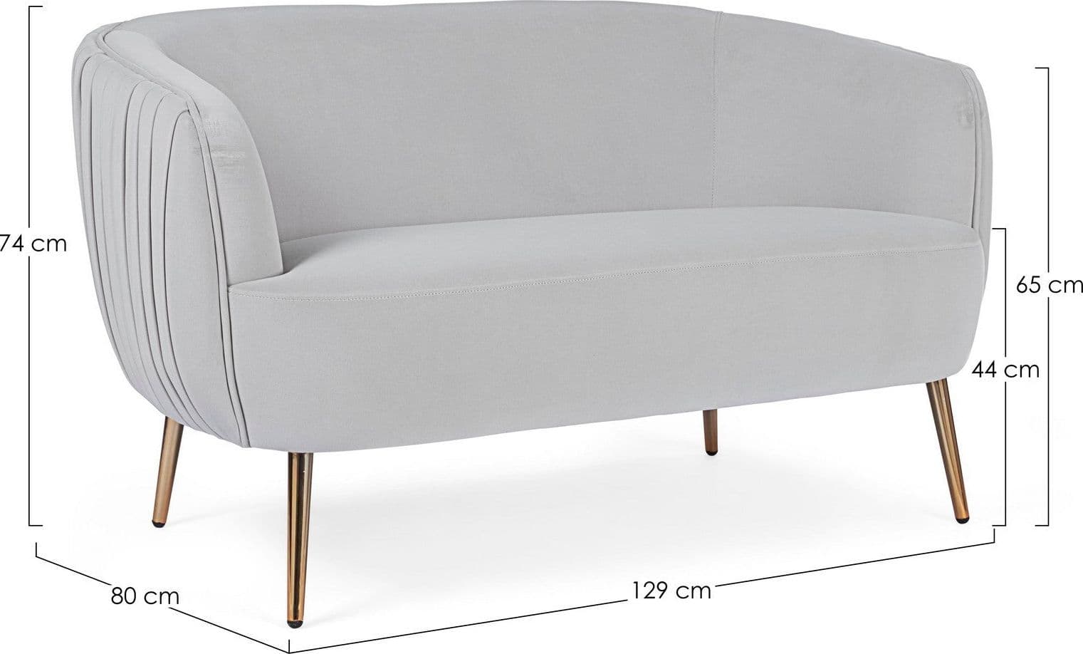 Divano in velluto 2 posti "Linsay" con piedi ottone 129 cm in Divani Decor Space - Altamura, commercioVirtuoso.it
