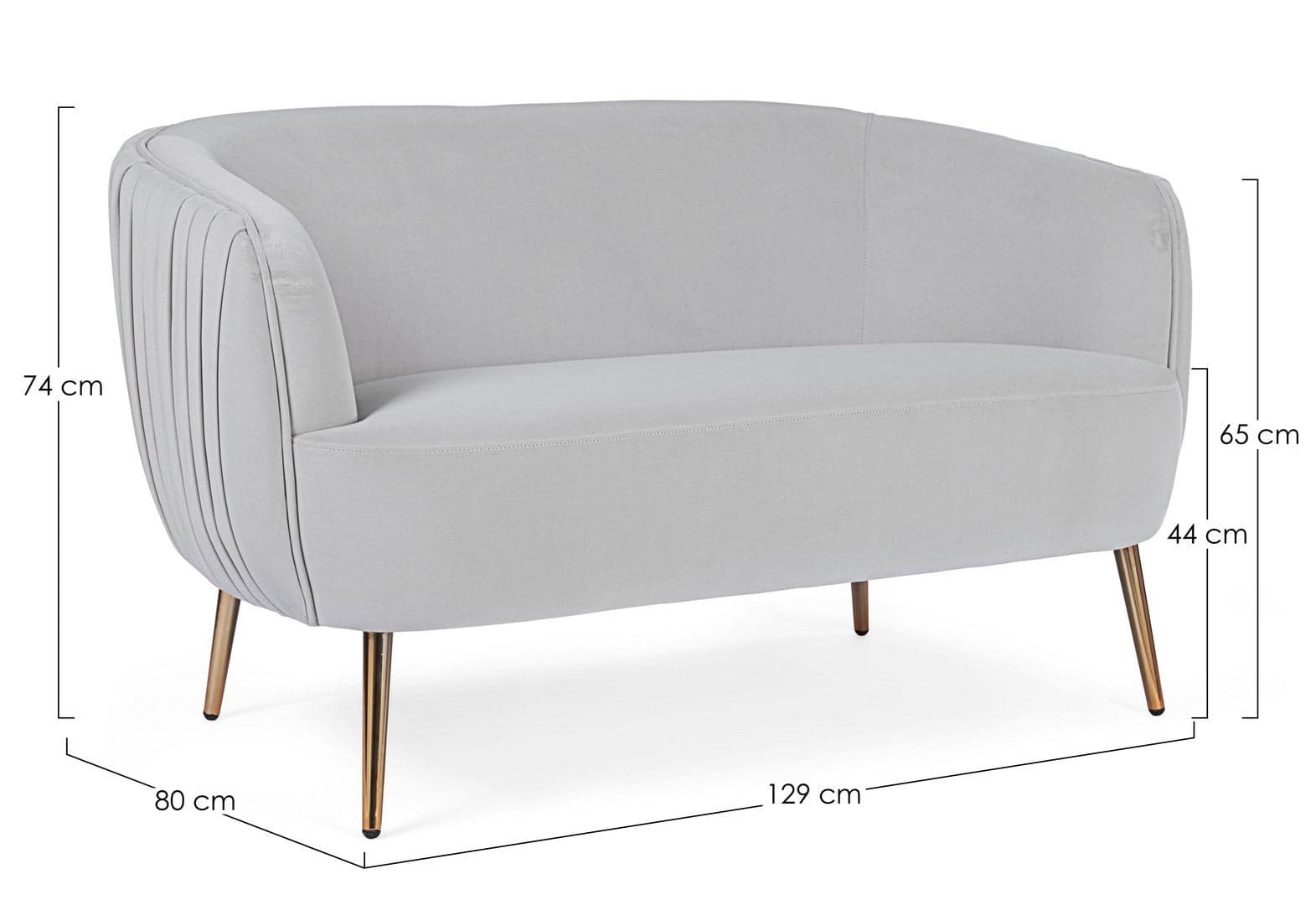 Divano in velluto 2 posti "Linsay" con piedi ottone 129 cm in Divani Decor Space - Altamura, commercioVirtuoso.it