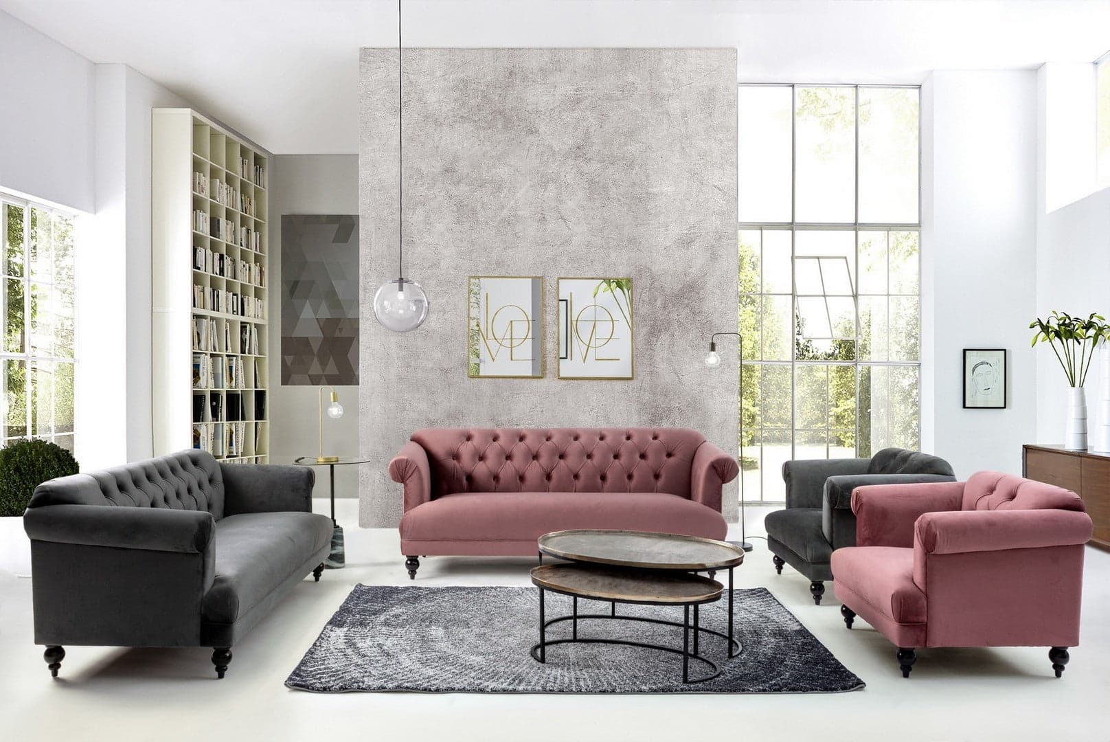 Divano in velluto 3 posti "Blossom" tipo Chester con piedi neri 193 cm in Divani Decor Space - Altamura, commercioVirtuoso.it