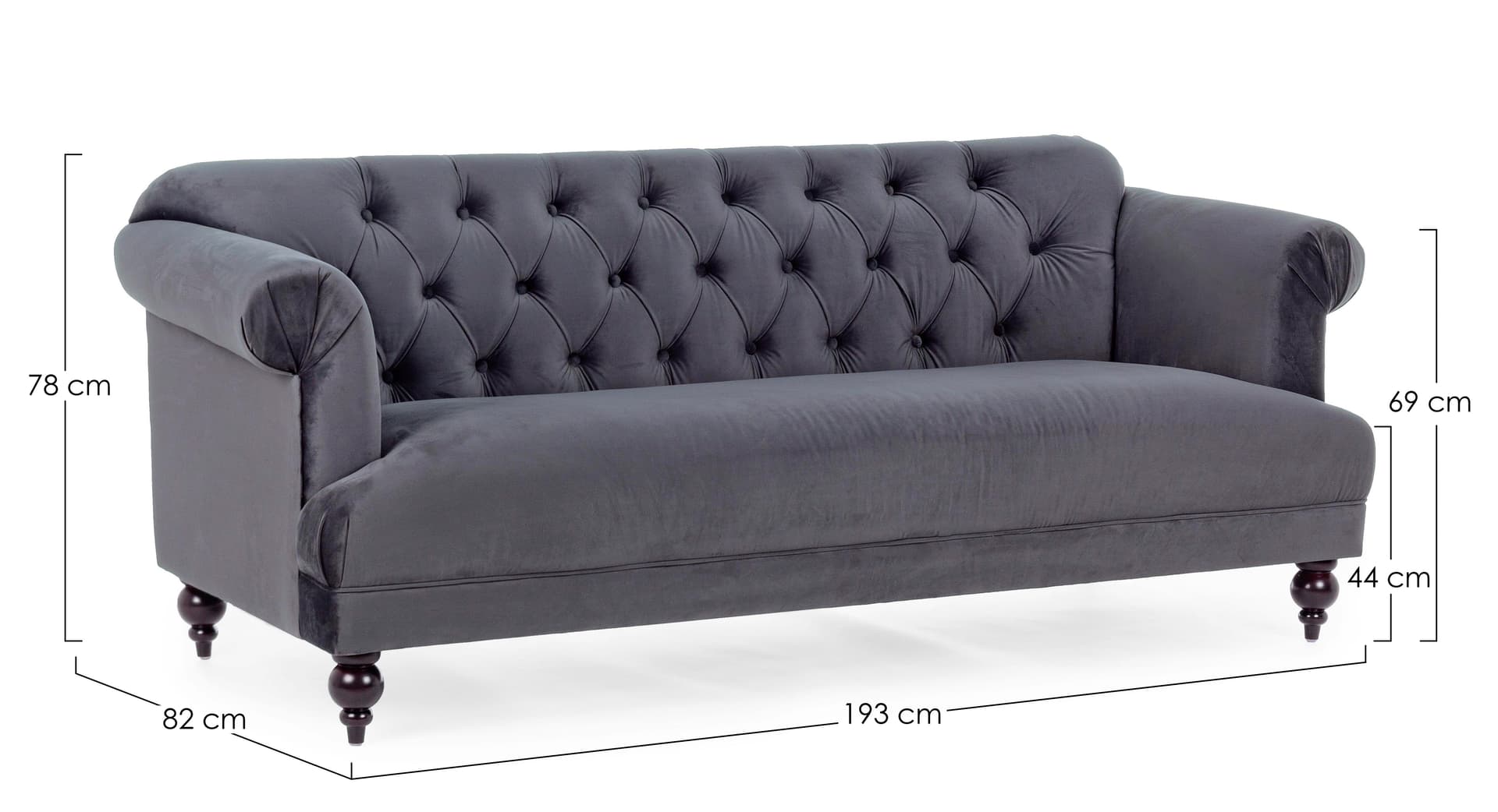Divano in velluto 3 posti "Blossom" tipo Chester con piedi neri 193 cm in Divani Decor Space - Altamura, commercioVirtuoso.it
