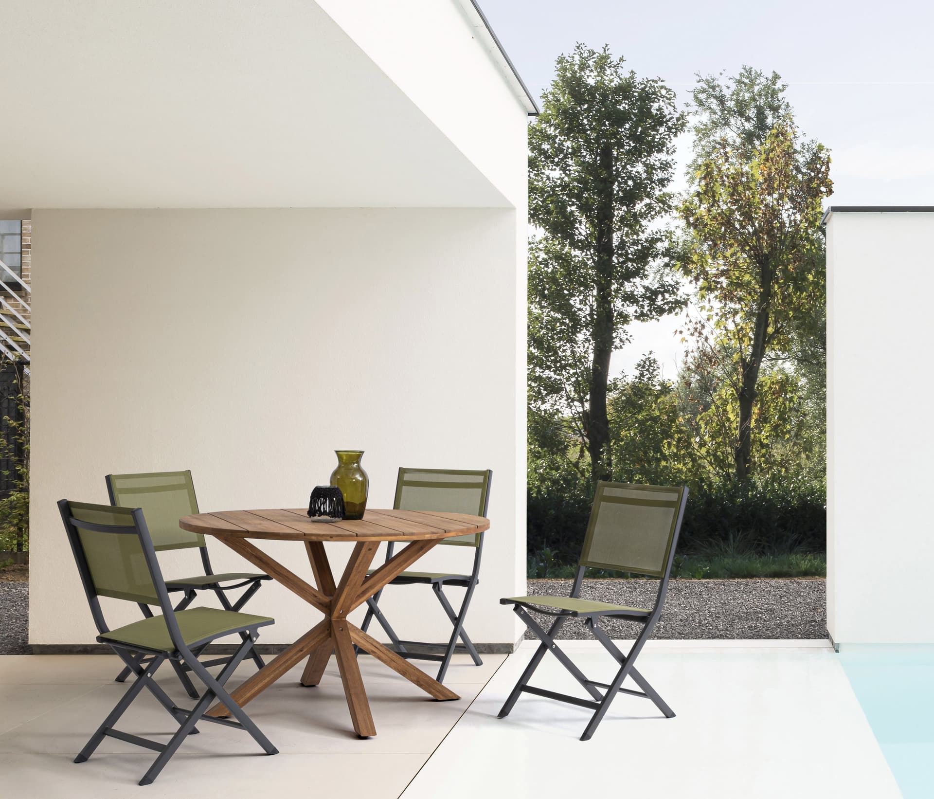 Tavolo tondo moderno in legno di Acacia "Dublino" da giardino per esterno in Tavoli standard Decor Space - Altamura, commercioVirtuoso.it