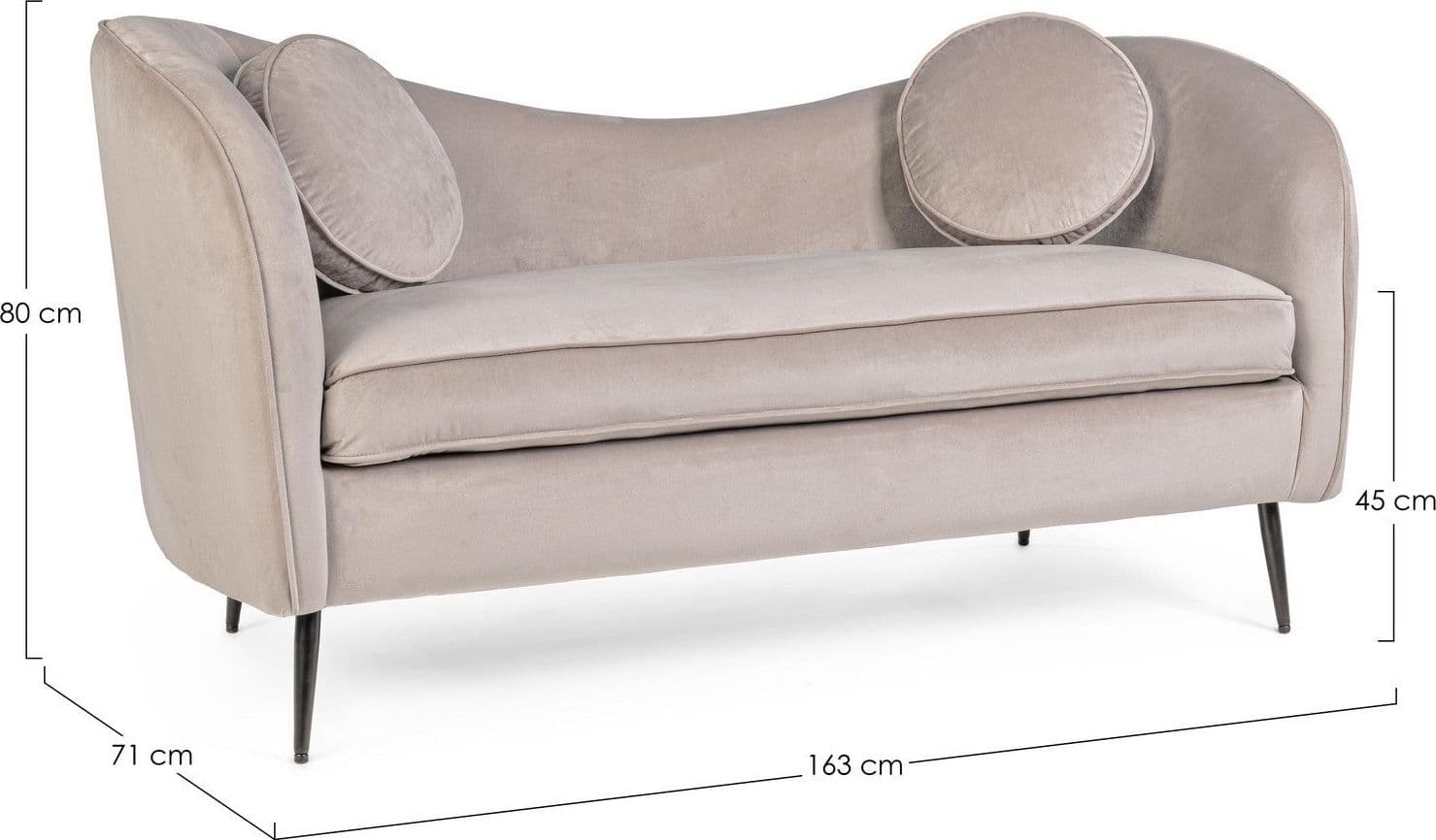 Divano in velluto 2 posti "Candis" con piedi neri 163 cm in Divani Decor Space - Altamura, commercioVirtuoso.it