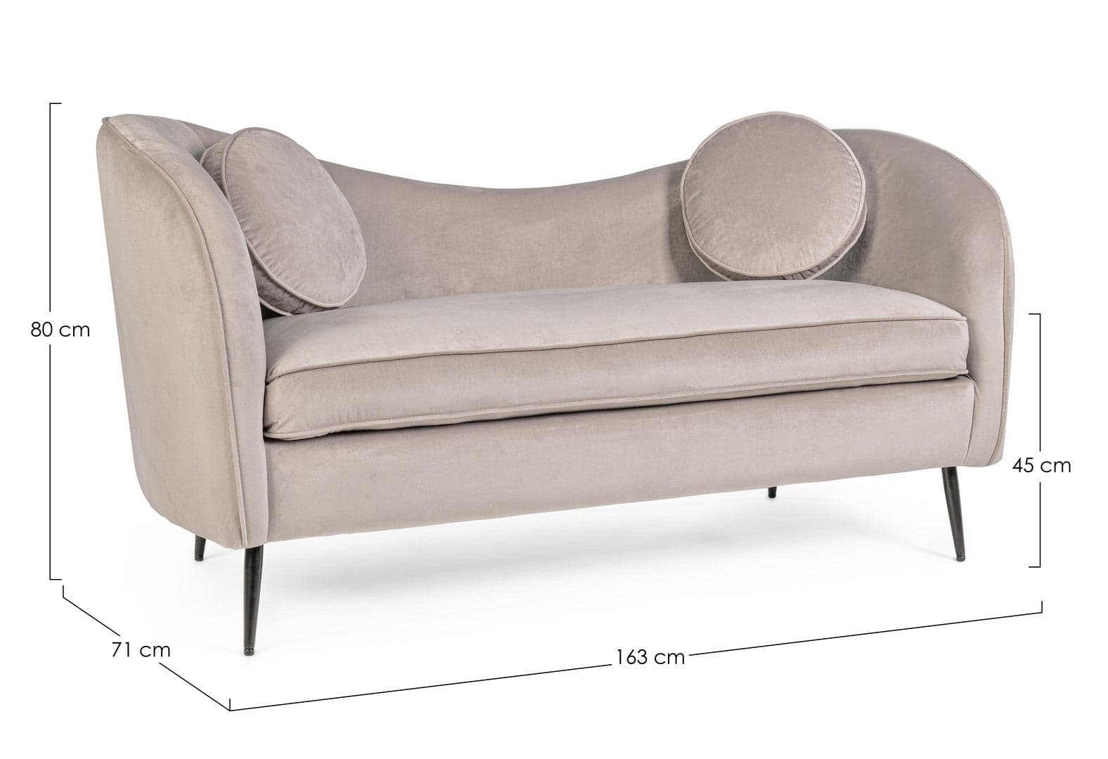 Divano in velluto 2 posti "Candis" con piedi neri 163 cm in Divani Decor Space - Altamura, commercioVirtuoso.it