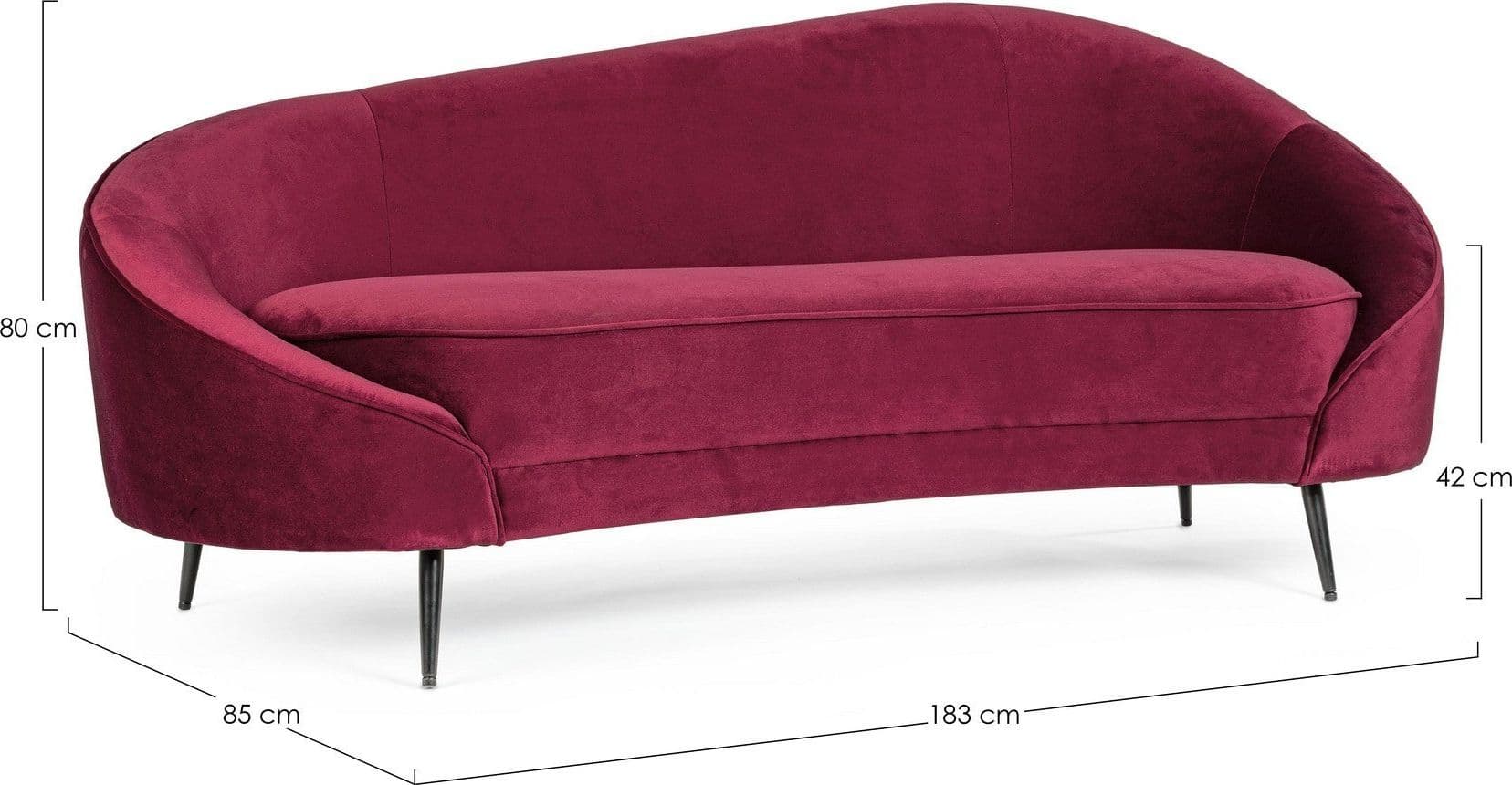 Divano in velluto Blu 2 posti "Seraphin" conchiglia con piedi neri 183 cm - 18