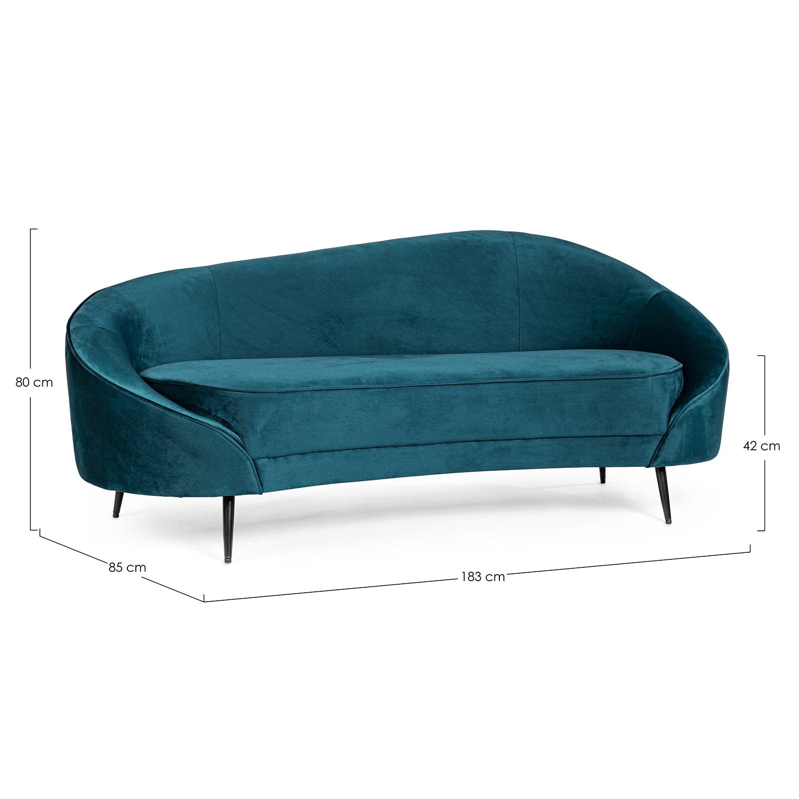 Divano in velluto Blu 2 posti "Seraphin" conchiglia con piedi neri 183 cm in Divani Decor Space - Altamura, commercioVirtuoso.it